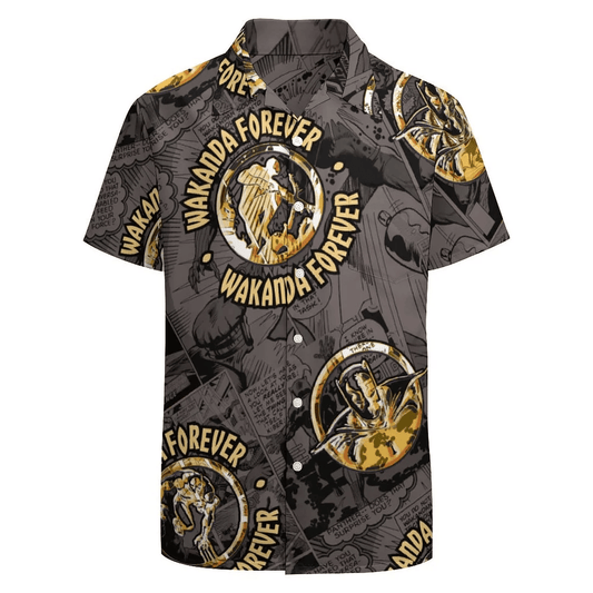 NoClaws Black Panther Hawaii Shirt Marvel Classics Wakanda Forever Comic Aloha Shirt Yellow Black Unisex Adults New Release