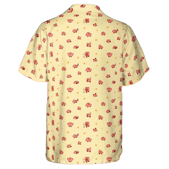 NoClaws NoClaws Kirby Hawaii Shirt Chibi Cute Kirby Poses Pattern Hawaiian Shirt Yellow Unisex