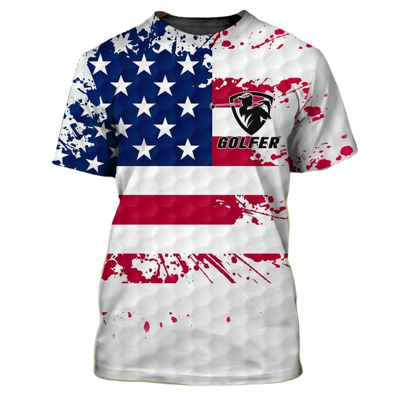 Golf T-shirt Golfer American Flag Splashing Paint T-shirt Red Blue Unisex
