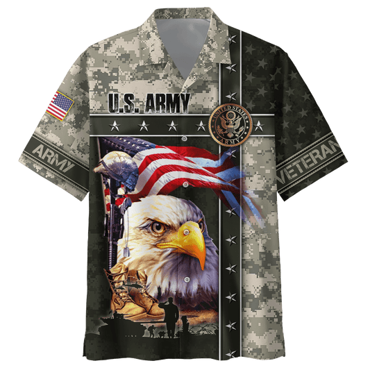 NoClaws Veteran Hawaii Shirt US Army Veteran Memorial Day Hawaiian Shirt Green Gray Unisex