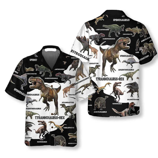 NoClaws Dinosaur Hawaii Shirt All Types Of Dinosaur Names Pattern Hawaiian Shirt Black White Unisex