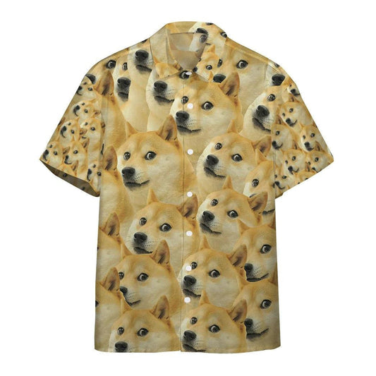 NoClaws Funny Hawaii Shirt Doge Meme Doodle Funny Pattern Hawaiian Shirt Yellow Unisex