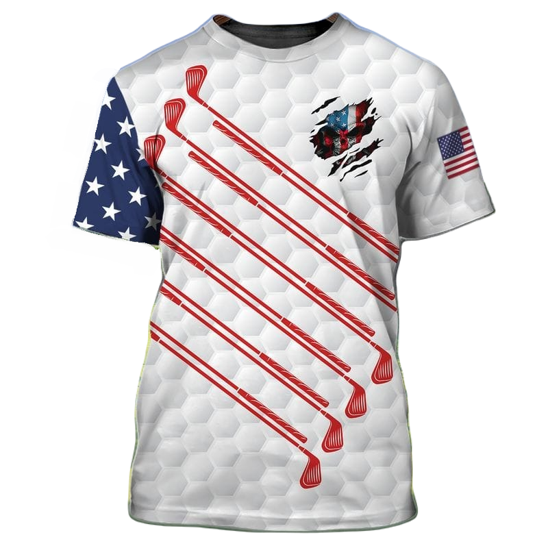 Golf T-shirt Golf Skin Clubs American Flag Pattern T-shirt White Unisex