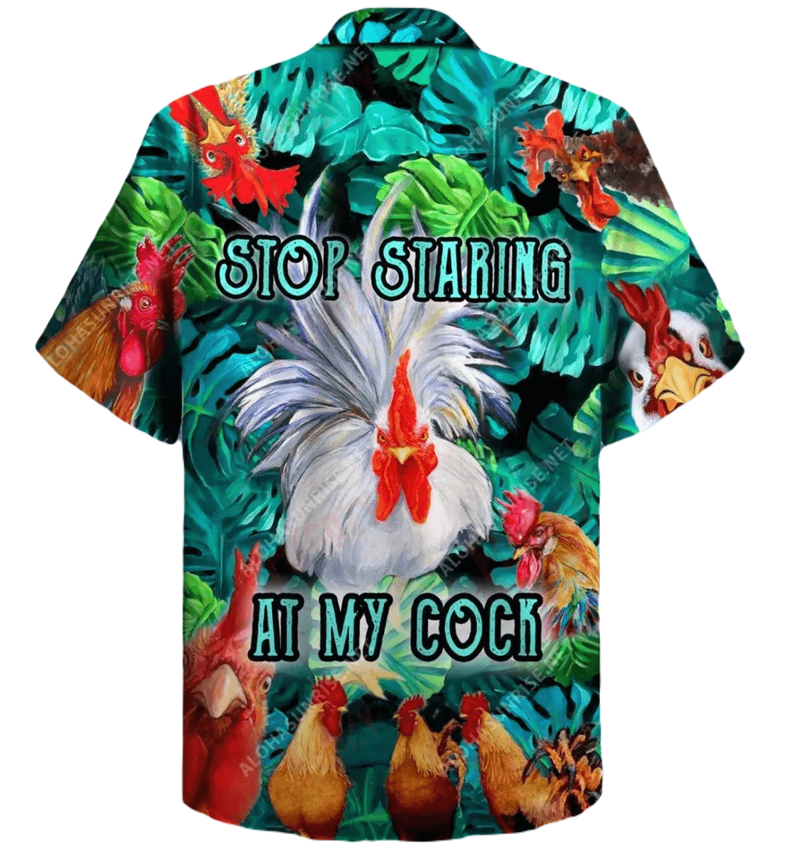 NoClaws Funny Hawaii Shirt Stop Staring At My Cock Tropical Pattern Hawaiian Shirt Green Unisex