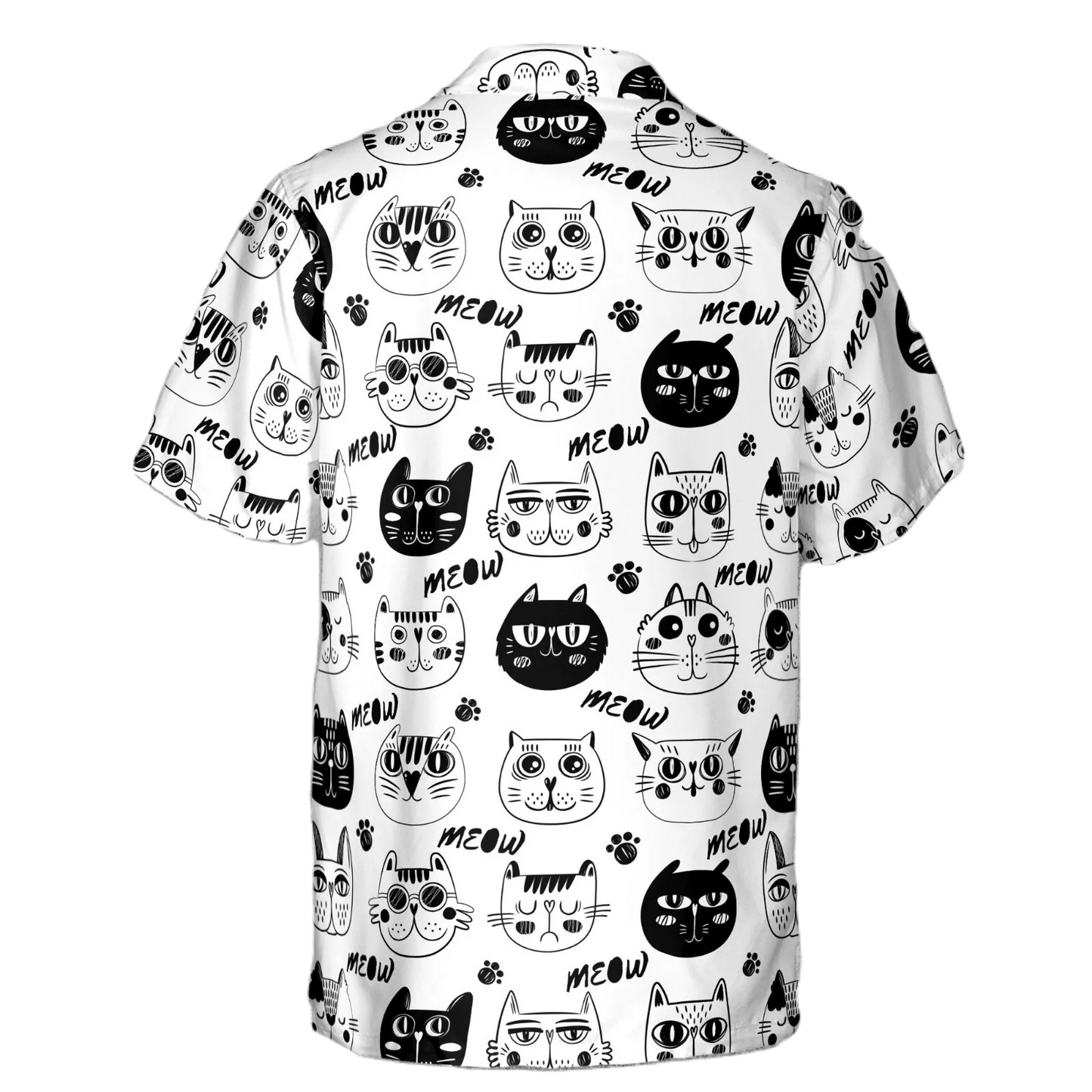 NoClaws Cat Hawaii Shirt Cartoon Cute Cat Pattern Hawaiian Shirt Black White Unisex