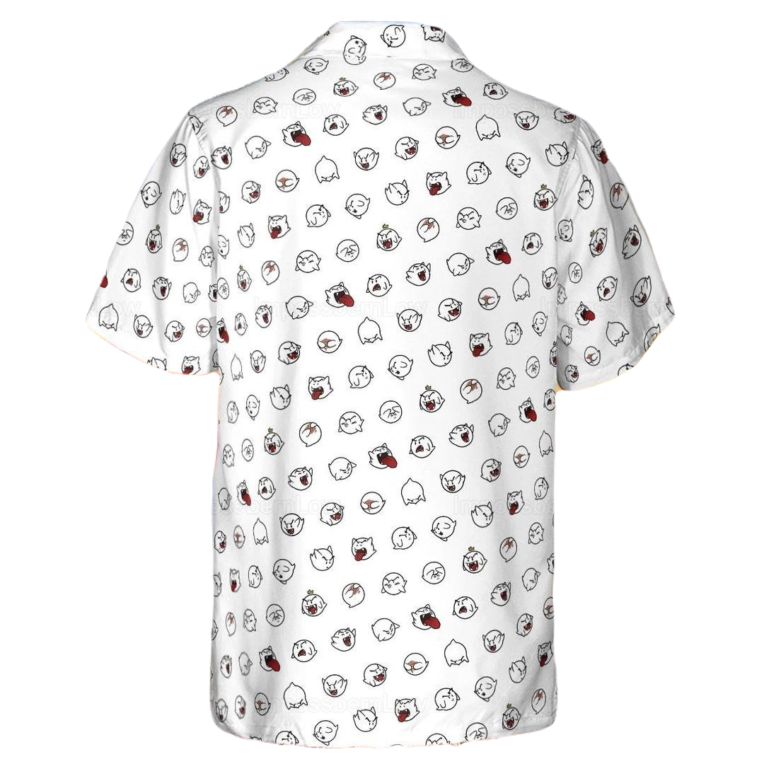 NoClaws Mario Hawaii Shirt Super Mario Boo Pattern Aloha Shirt White Unisex