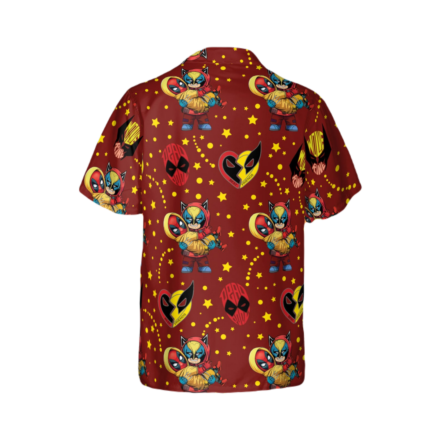 NoClaws Deadpool Hawaii Shirt Marvel Chibi Deadpool And Wolverine Pattern Hawaiian Shirt Red Unisex