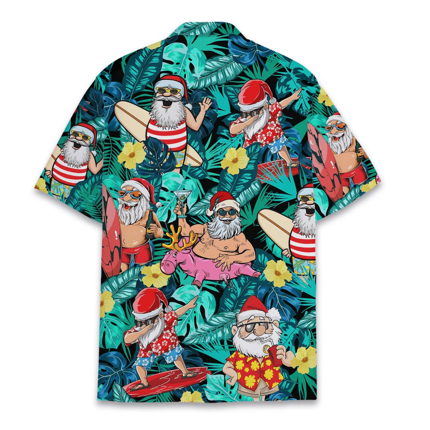 NoClaws Christmas Hawaii Shirt Santa Claus Tropical Summer Vibe Hawaiian Shirt Green Unisex