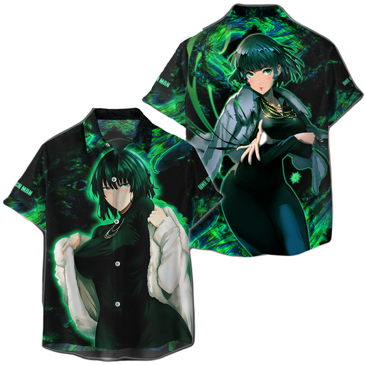 NoClaws NoClaws One Punch Man Hawaii Shirt One Punch Man Fubuki B-Class Hero Hawaiian Shirt Black Green Unisex