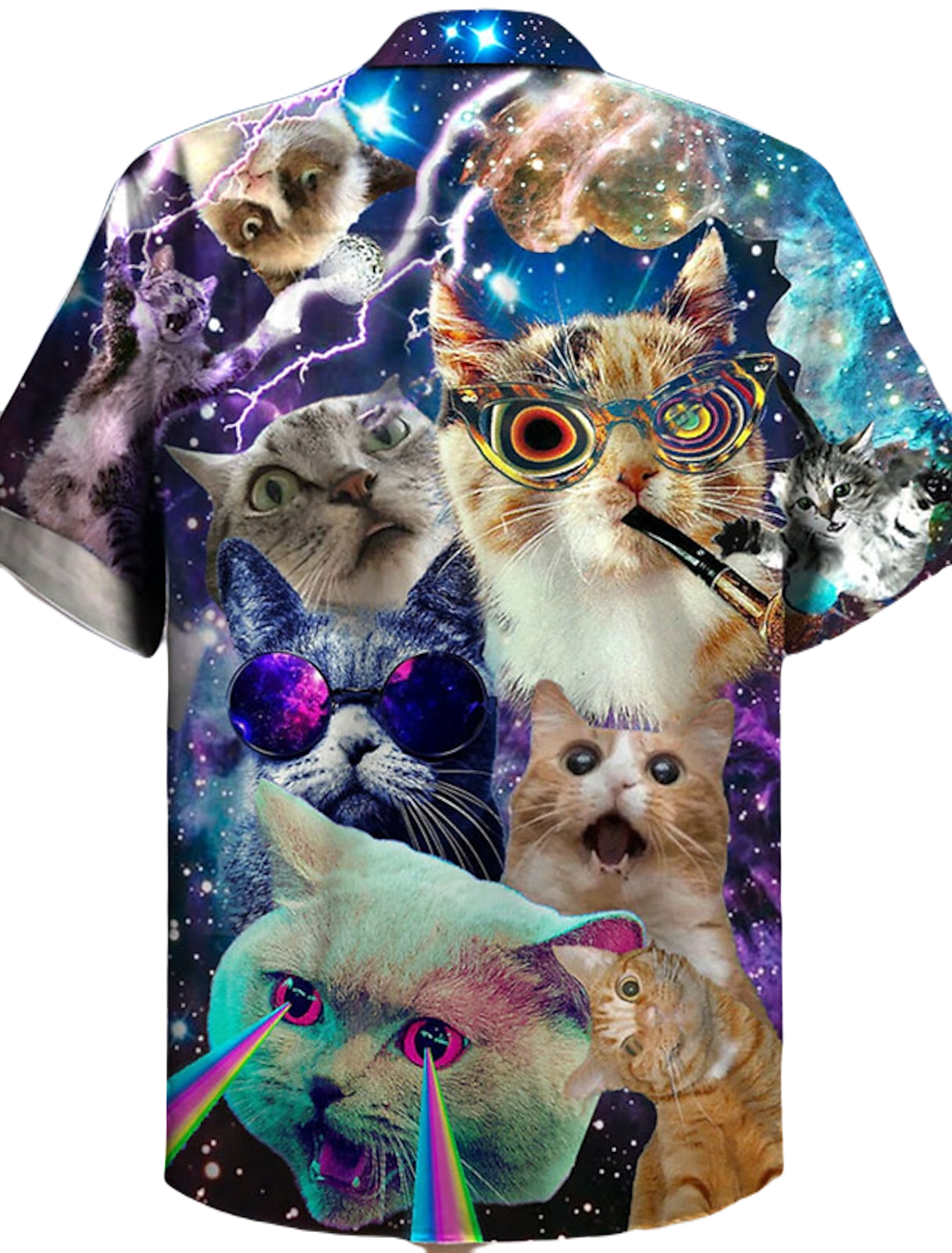 NoClaws Funny Hawaii Shirt Funny Cat Meme Galaxy Graphic Hawaiian Shirt Colorful Unisex