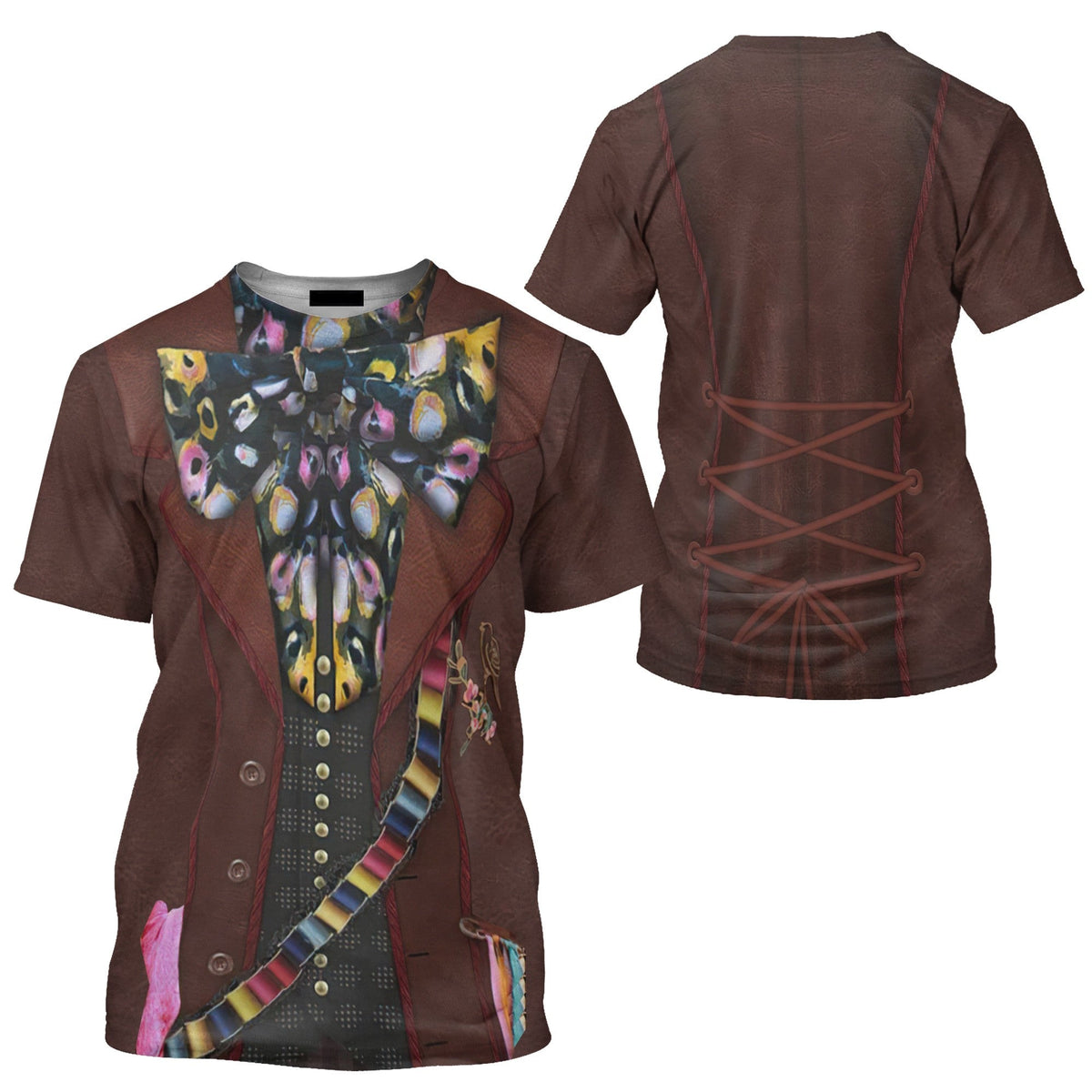 DN T-shirt Mad Hatter Live Action Alice In Wonderland Costume T-shirt Brown Unisex Adults New Release