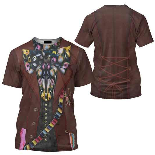 DN T-shirt Mad Hatter Live Action Alice In Wonderland Costume T-shirt Brown Unisex Adults New Release