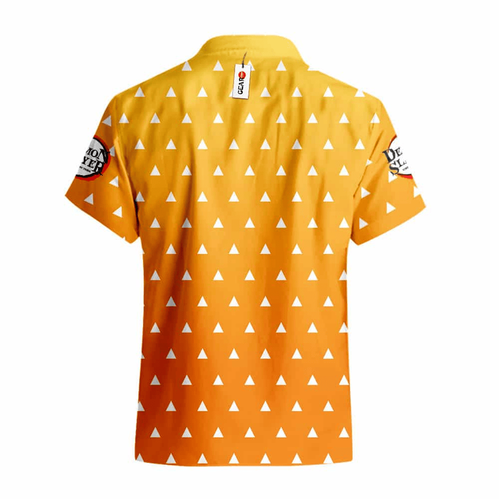 NoClaws NoClaws Demon Slayer Hawaii Shirt Demon Slayer Zenitsu Haori Pattern Hawaiian Shirt Orange Unisex