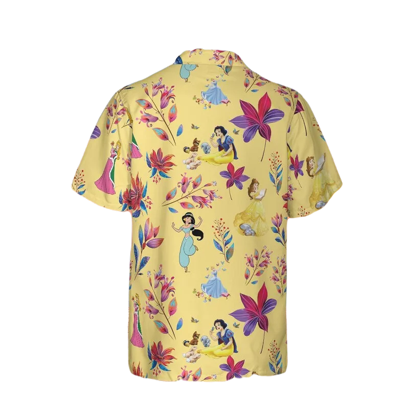 NoClaws Disney Hawaii Shirt Disney All Princesses Tropical Flowers Pattern Hawaiian Shirt Yellow Unisex