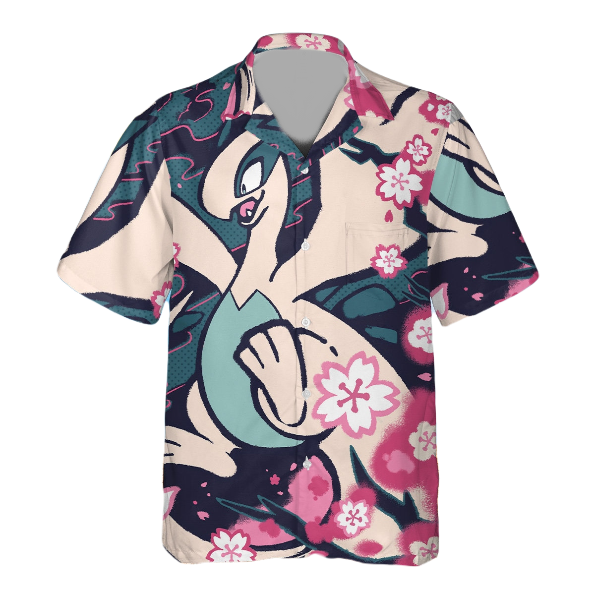 NoClaws Pokemon Hawaii Shirt Pokemon Venusaur Cherry Blossom Pattern Aloha Shirt Colorful Unisex