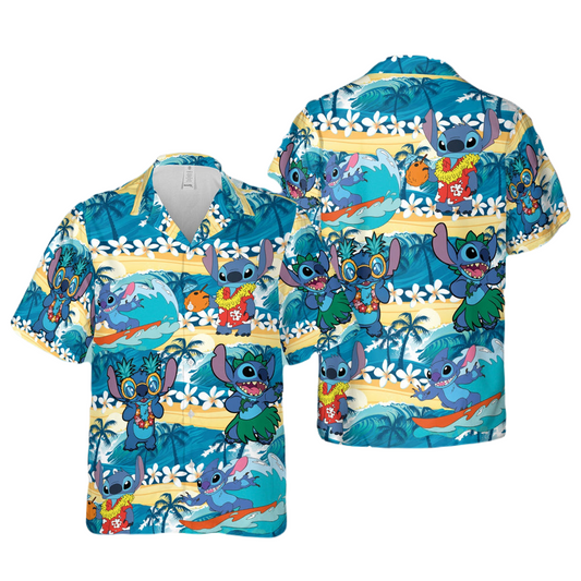 NoClaws Stitch Hawaii Shirt Ocean Surfing Stitch Aloha Shirt Colorful Unisex Adults New Release