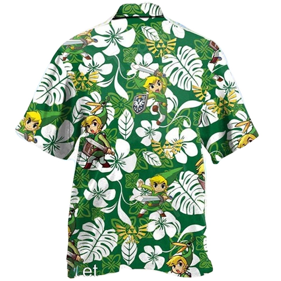 NoClaws Legend Of Zelda Hawaii Shirt Link Tropical Leaves Pattern Hawaiian Shirt Green Unisex