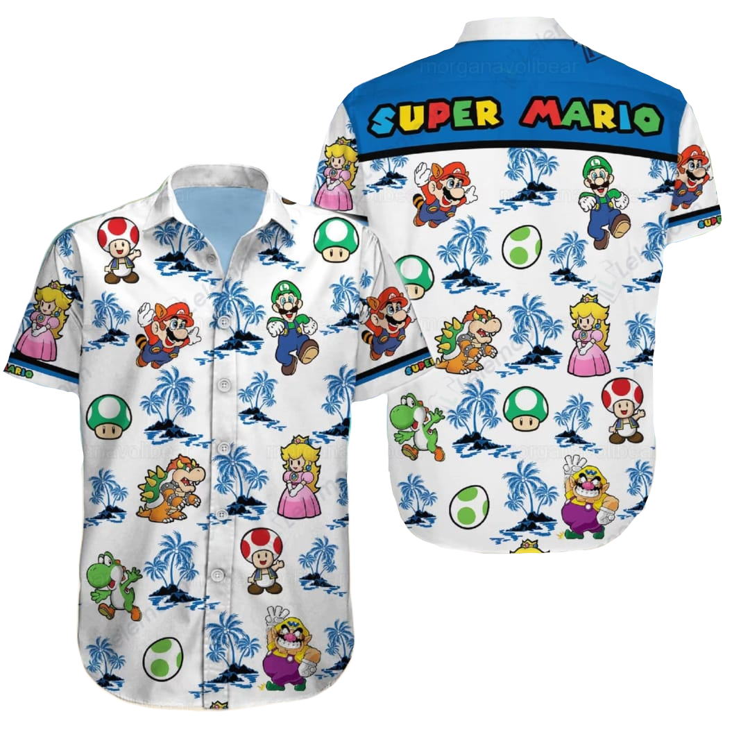 NoClaws Mario Hawaii Shirt Mario Princess Peach Toad Pattern Aloha Shirt Colorful Unisex