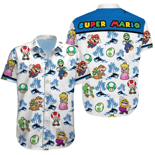 NoClaws Mario Hawaii Shirt Mario Princess Peach Toad Pattern Aloha Shirt Colorful Unisex