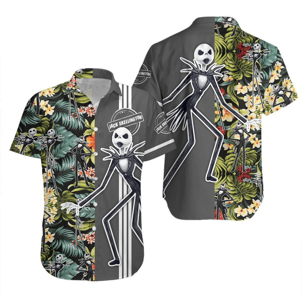 NoClaws The Nightmare Before Christmas Hawaii Shirt Jack Skellington Floral Forest Aloha Shirt Gray Unisex