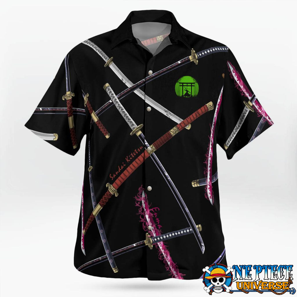 4 Sword Style Zoro Hawaiian Shirt Black: Emma, Wado, Sandai, Shusui | One Piece Universe Store