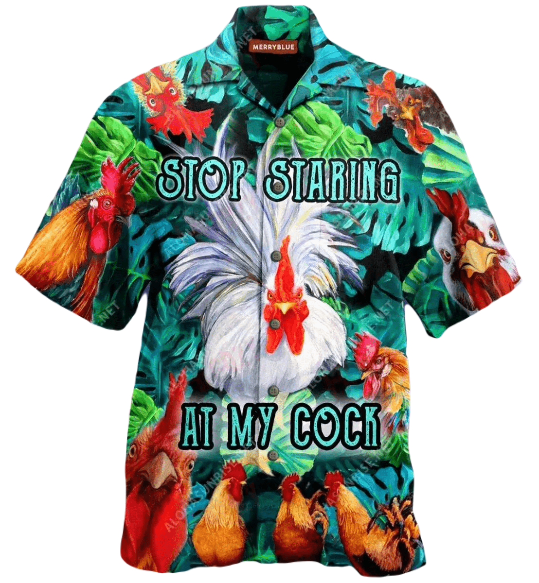 NoClaws Funny Hawaii Shirt Stop Staring At My Cock Tropical Pattern Hawaiian Shirt Green Unisex