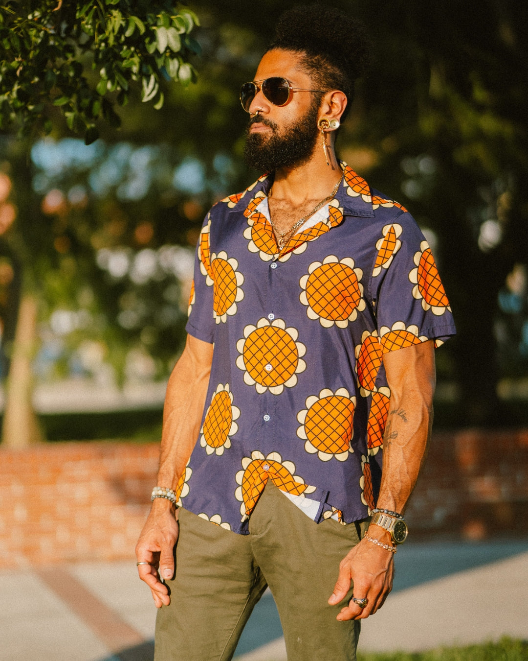 Navy Blue Monkey D. Luffy Lucy Dressrosa One Piece Button Up Hawaiian Shirt