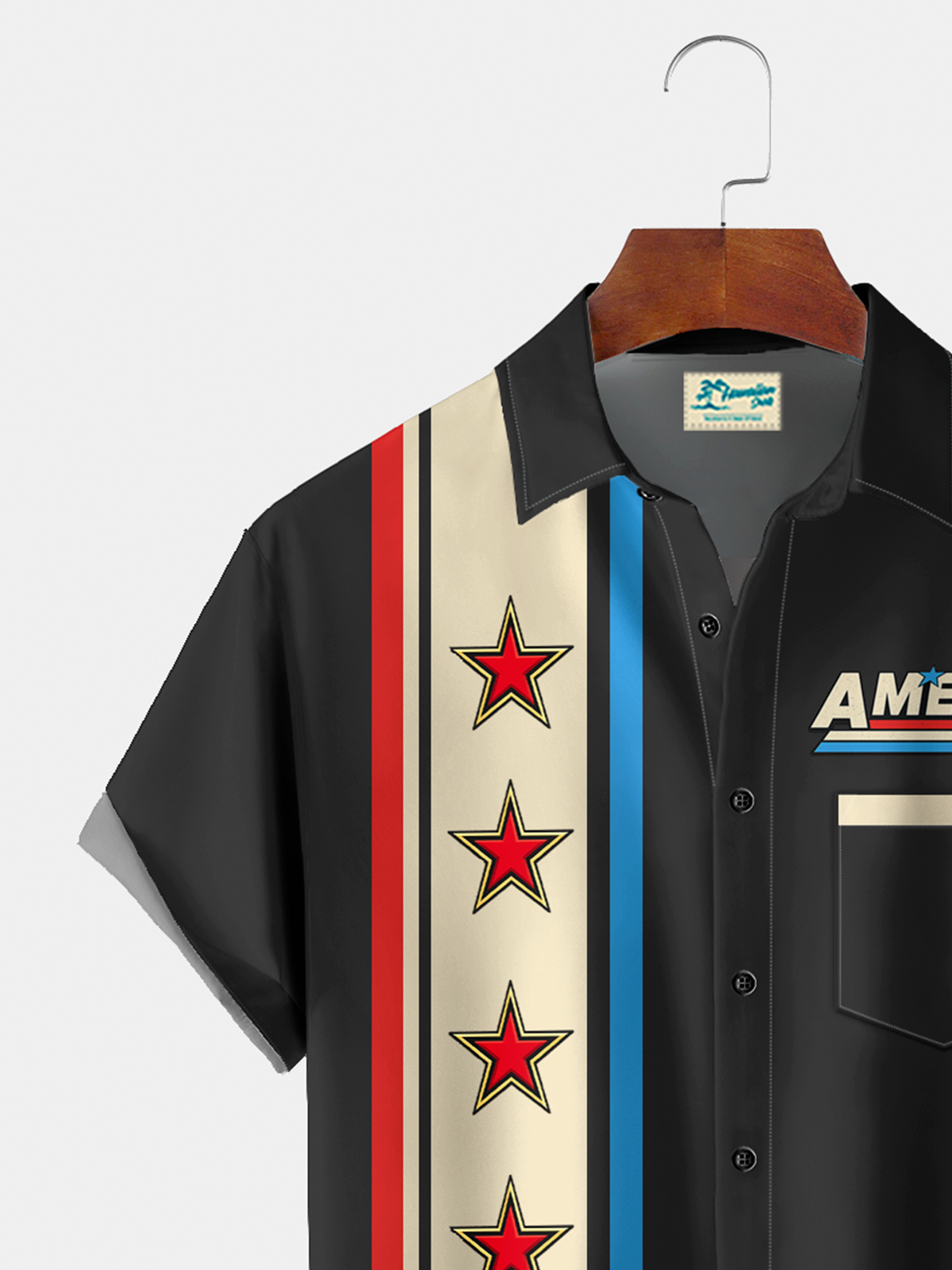 Alohadaddy® Men's Holiday America 250th Anniversary Racing Stripe & Star Print Button Down Short-Sleeve Big & Tall