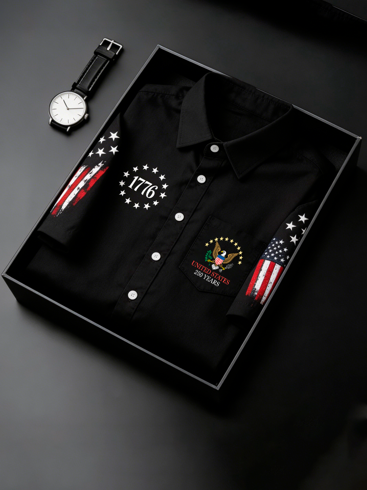 Alohadaddy® Men's Holiday USA 250th Anniversary & Bald Eagle Button Down Short-Sleeve Big & Tall