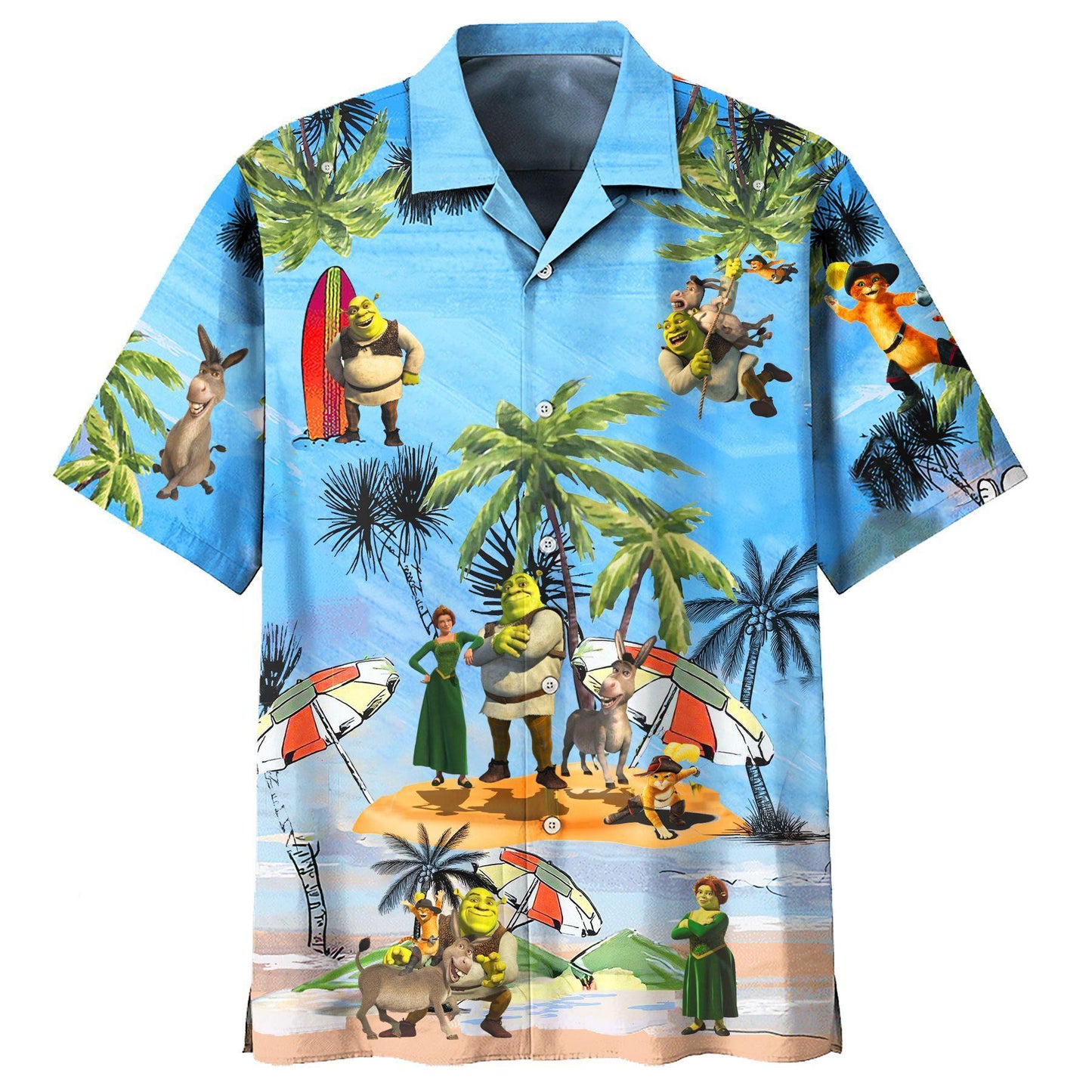 NoClaws Shrek Hawaii Shirt Shrek And Friends Graphic Pattern Aloha Shirt Blue Unisex