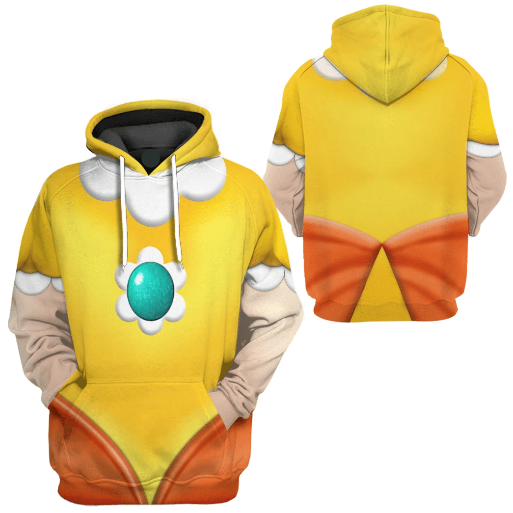 Super Mario Costume Hoodie Game Character Princess Daisy Costume T-shirt Yellow Unisex Adults