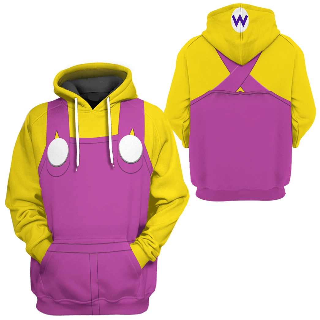 Super Mario Costume Hoodie Game Character Wario Costume T-shirt Yellow Pink Unisex Adults
