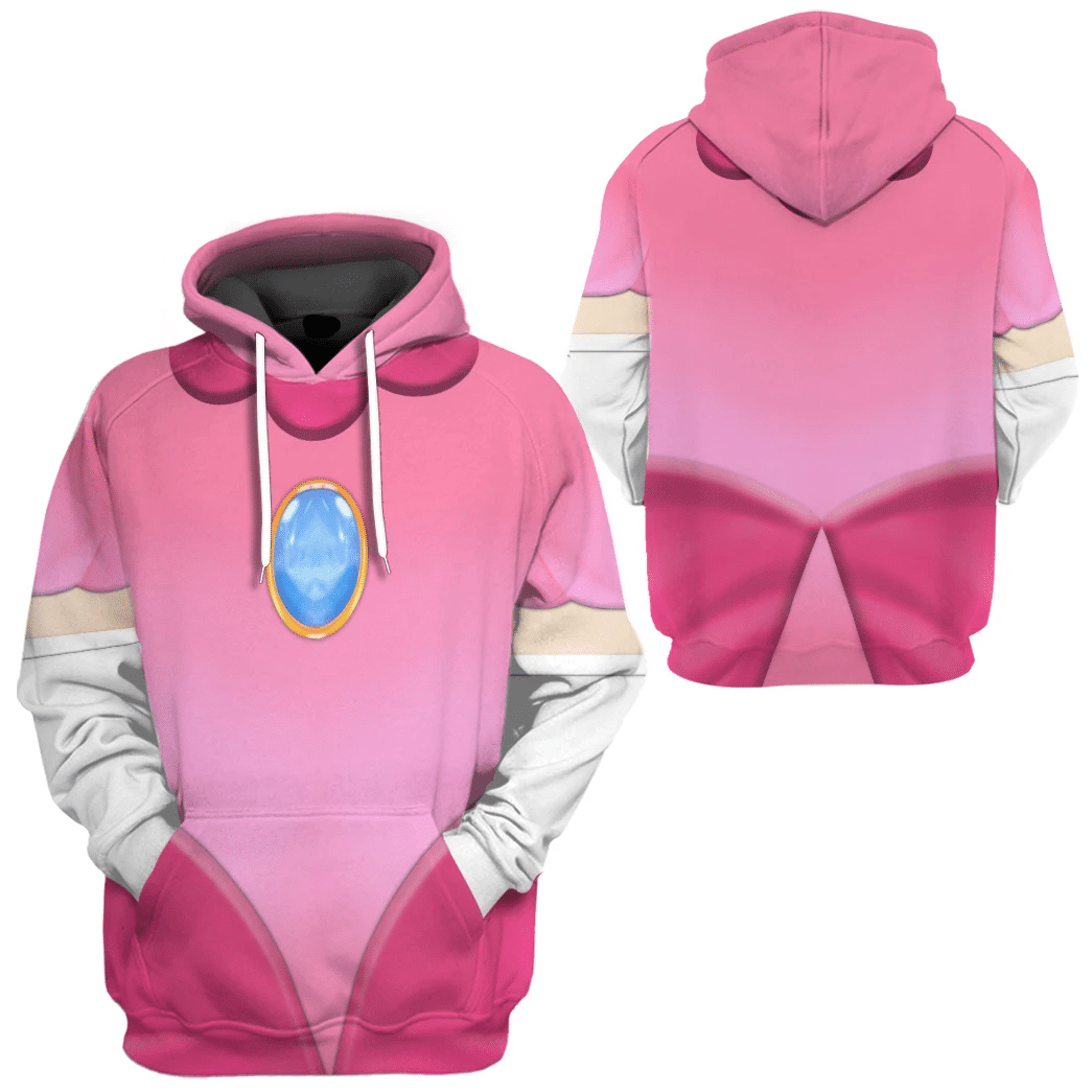Super Mario Costume Hoodie Game Character Princess Peach Costume T-shirt Pink Unisex Adults