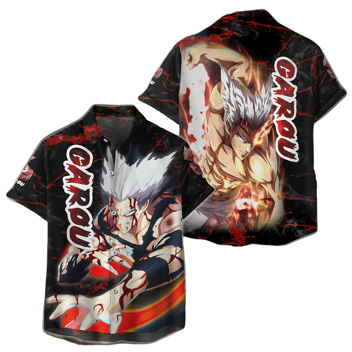 NoClaws NoClaws One Punch Man Hawaii Shirt One Punch Man Garou Hero Hunter Hawaiian Shirt Black Red Unisex