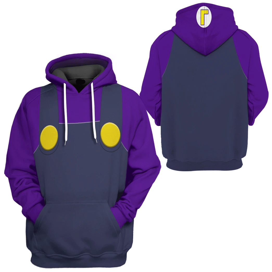 Super Mario Costume Hoodie Game Character Waluigi Costume T-shirt Purple Unisex Adults