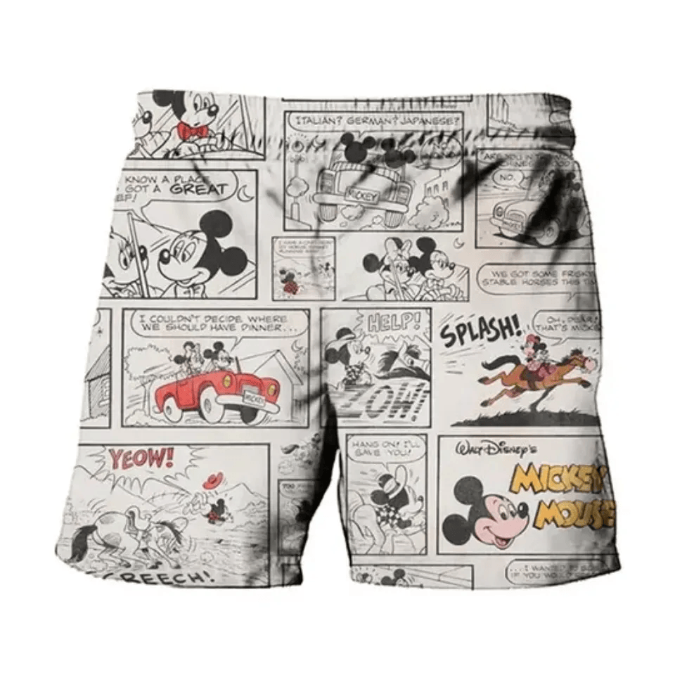 Mickey Mouse Shorts Vintage Disney Mickey Mouse Comic Pattern Beach Shorts White