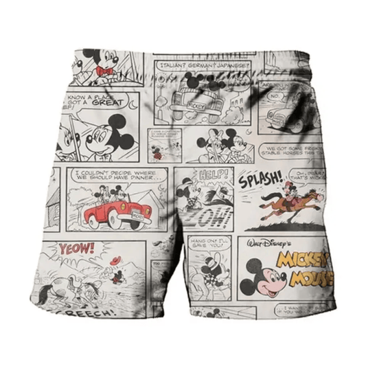 Mickey Mouse Shorts Vintage Disney Mickey Mouse Comic Pattern Beach Shorts White