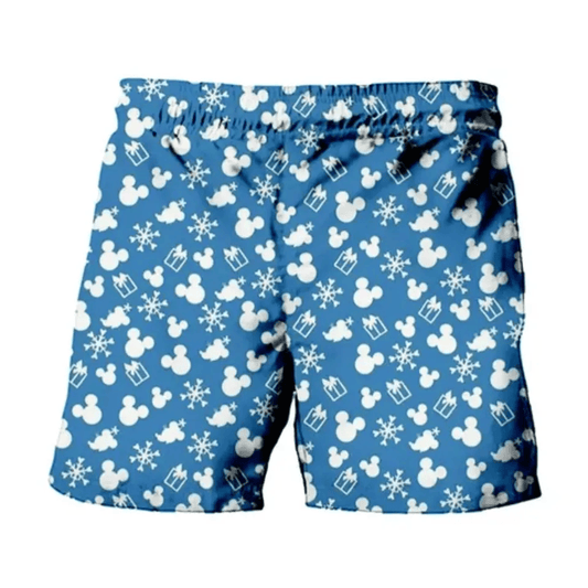 Disney Shorts Mouse Head Gifts Snowflakes Pattern Beach Shorts Blue White