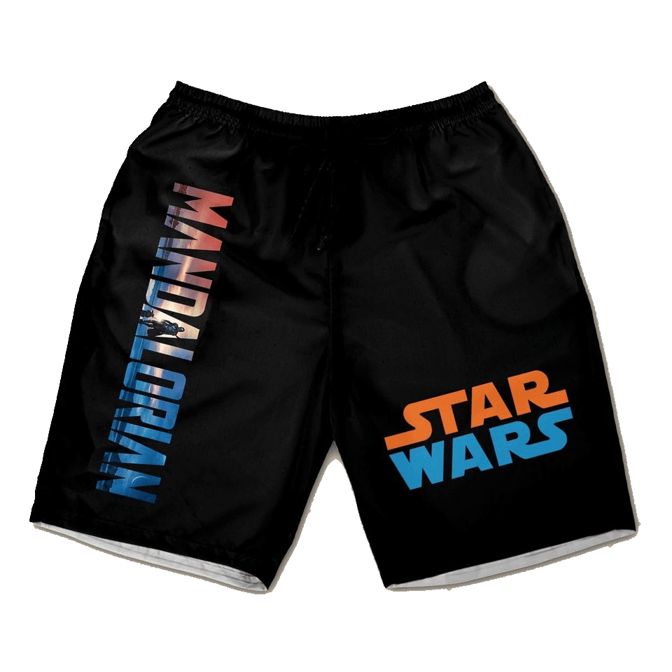 Starwars Shorts Starwars Mandalorian Scene Graphic Beach Shorts Black