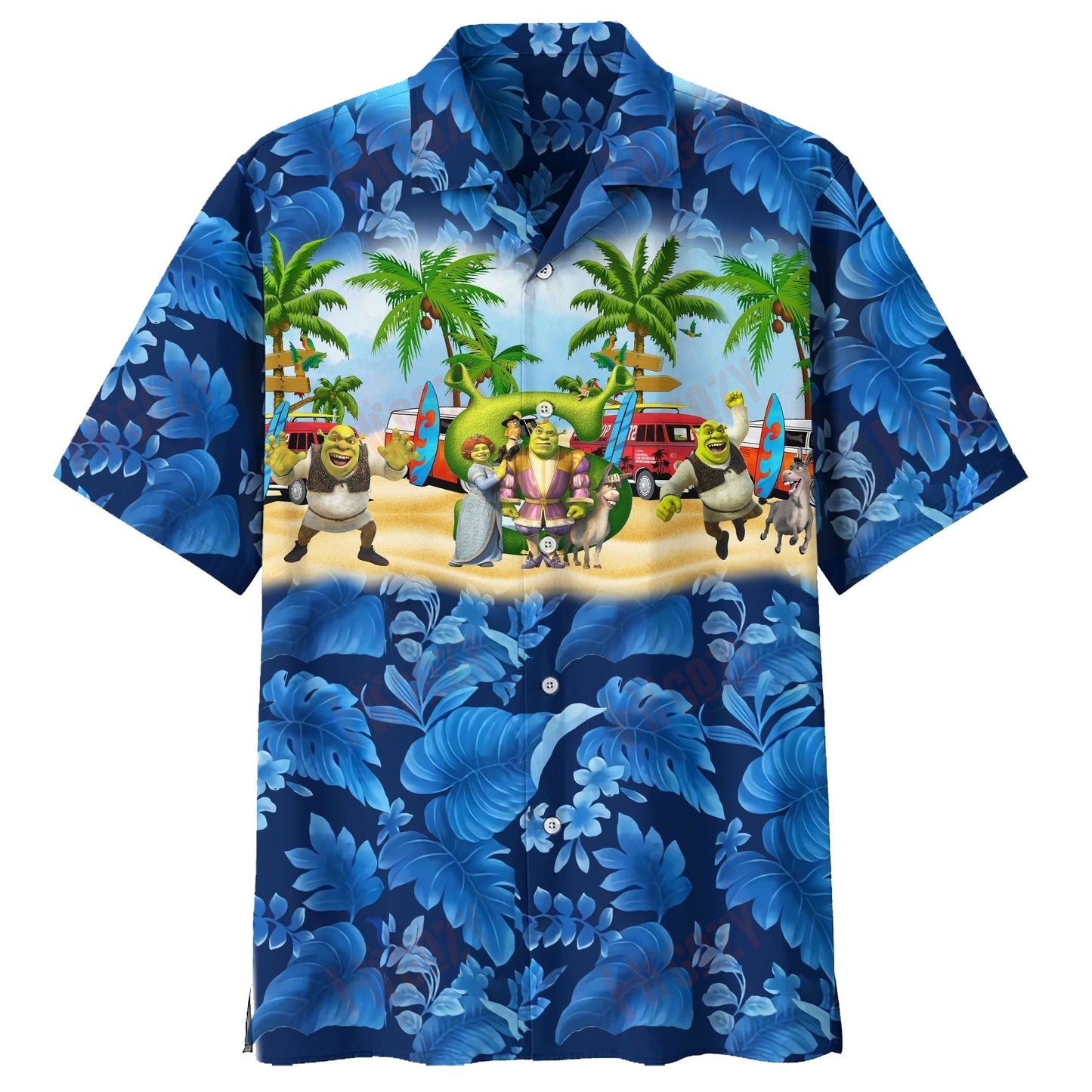 NoClaws Shrek Hawaii Shirt Shrek And Friends Tropical Leaves Aloha Shirt Blue Unisex