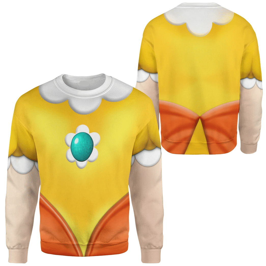 Super Mario Costume Hoodie Game Character Princess Daisy Costume T-shirt Yellow Unisex Adults