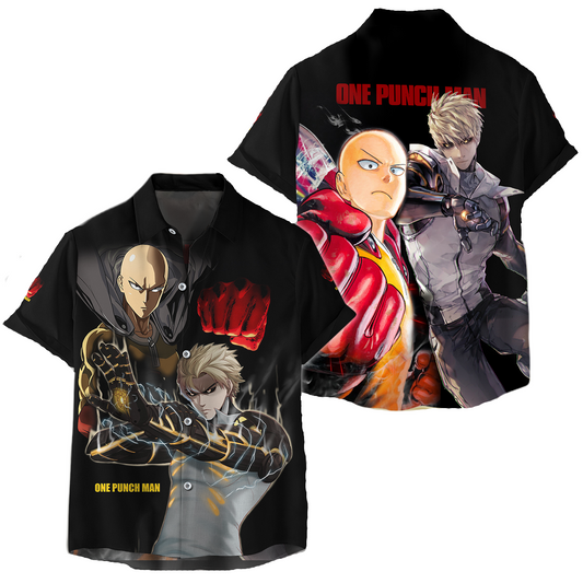 NoClaws NoClaws One Punch Man Hawaii Shirt One Punch Man Saitama Genos In Battle Hawaiian Shirt Black Unisex