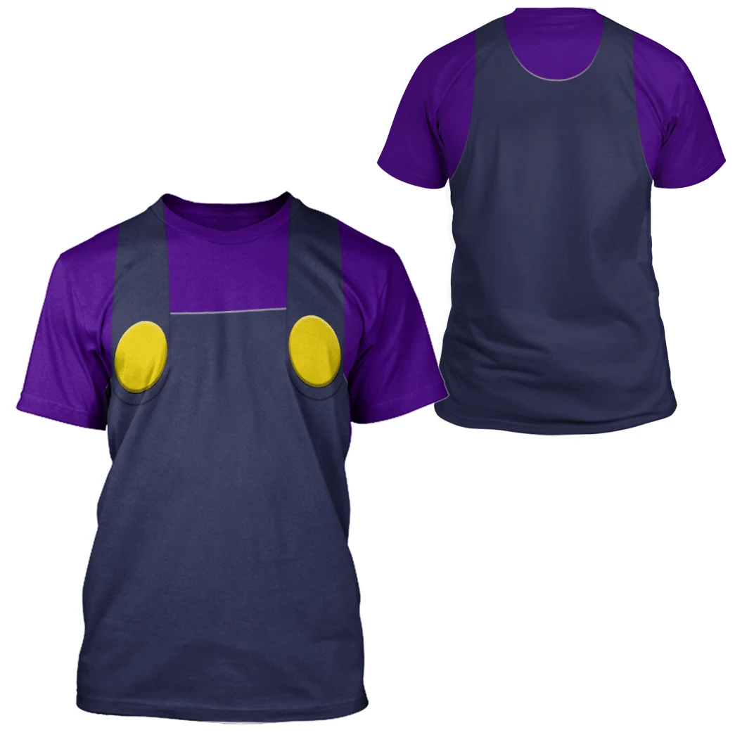 Super Mario Costume Hoodie Game Character Waluigi Costume T-shirt Purple Unisex Adults