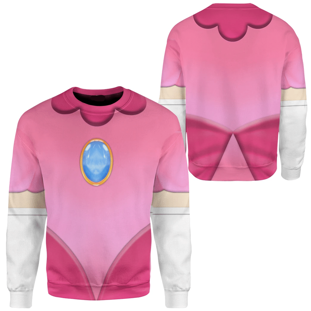 Super Mario Costume Hoodie Game Character Princess Peach Costume T-shirt Pink Unisex Adults