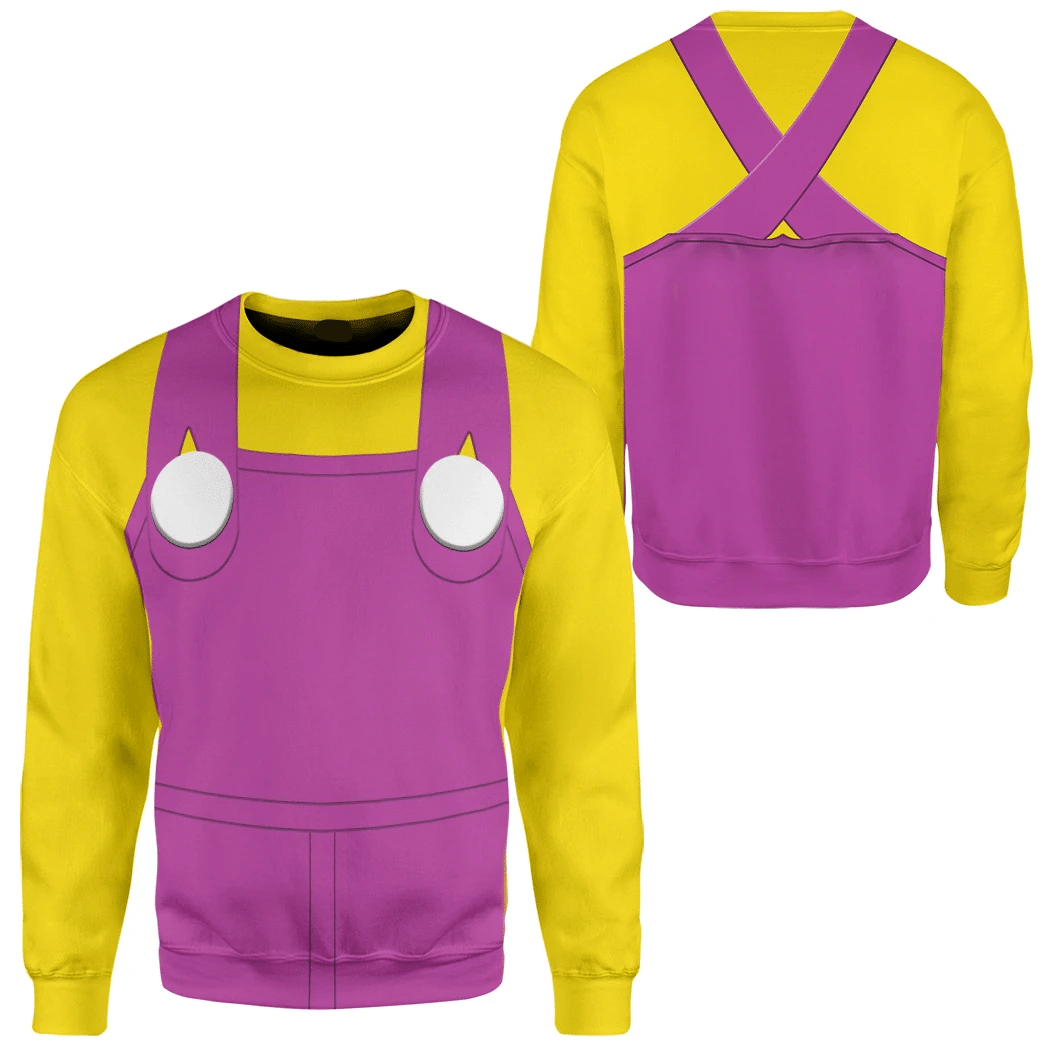 Super Mario Costume Hoodie Game Character Wario Costume T-shirt Yellow Pink Unisex Adults