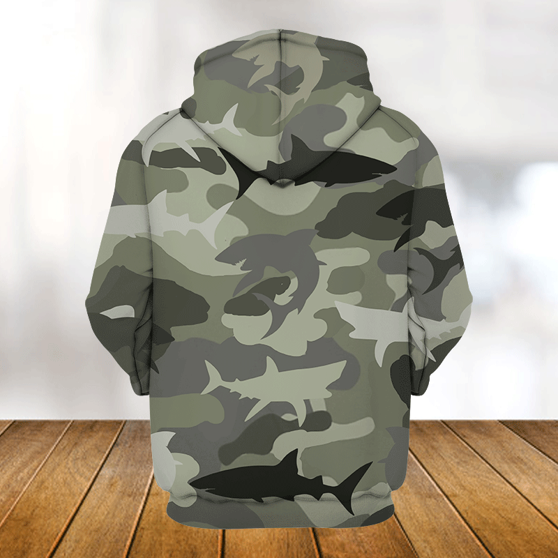 Shark T-shrt Shark Silhouette Camouflage Black Grey T-shirt Hoodie Apparel Adult Full Print Unisex