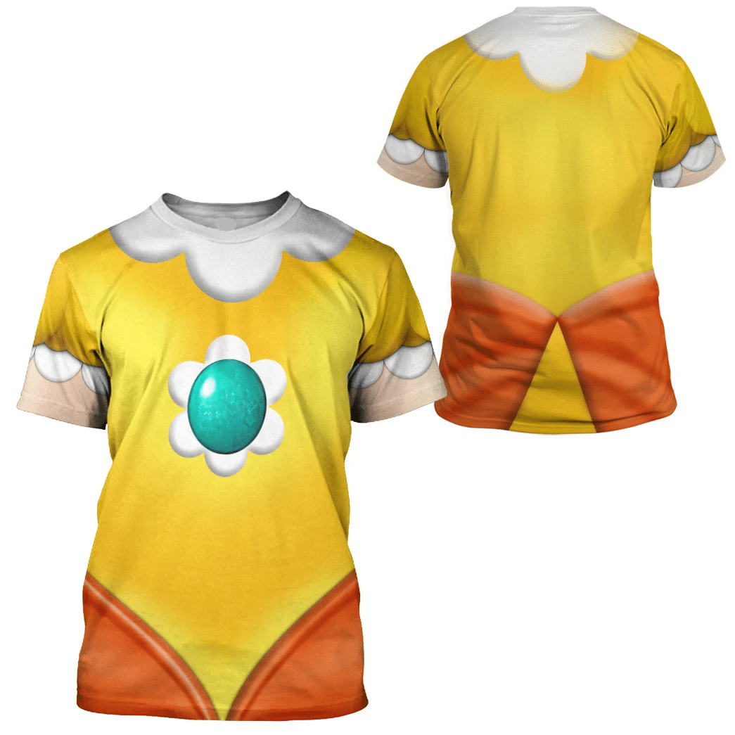 Super Mario Costume Hoodie Game Character Princess Daisy Costume T-shirt Yellow Unisex Adults