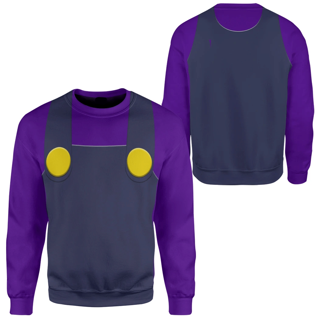 Super Mario Costume Hoodie Game Character Waluigi Costume T-shirt Purple Unisex Adults