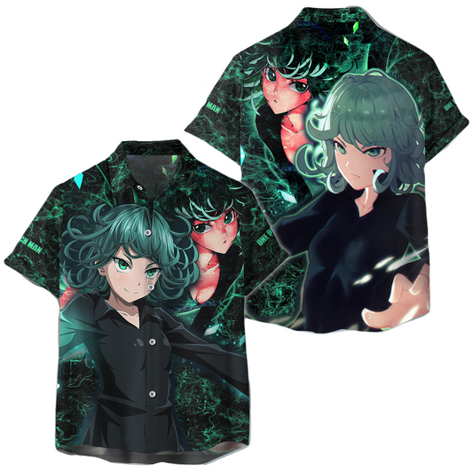 NoClaws NoClaws One Punch Man Hawaii Shirt One Punch Man Tatsumaki Graphic Hawaiian Shirt Green Unisex