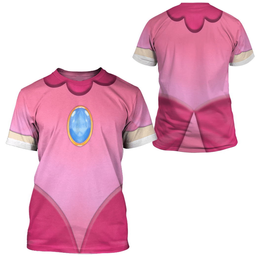 Super Mario Costume Hoodie Game Character Princess Peach Costume T-shirt Pink Unisex Adults
